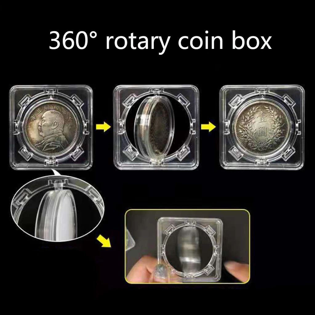 5Pcs Rotary 40mm Coin Holder Storage Box Case Collectable Commemorative Coins Medals Display Stands Racks