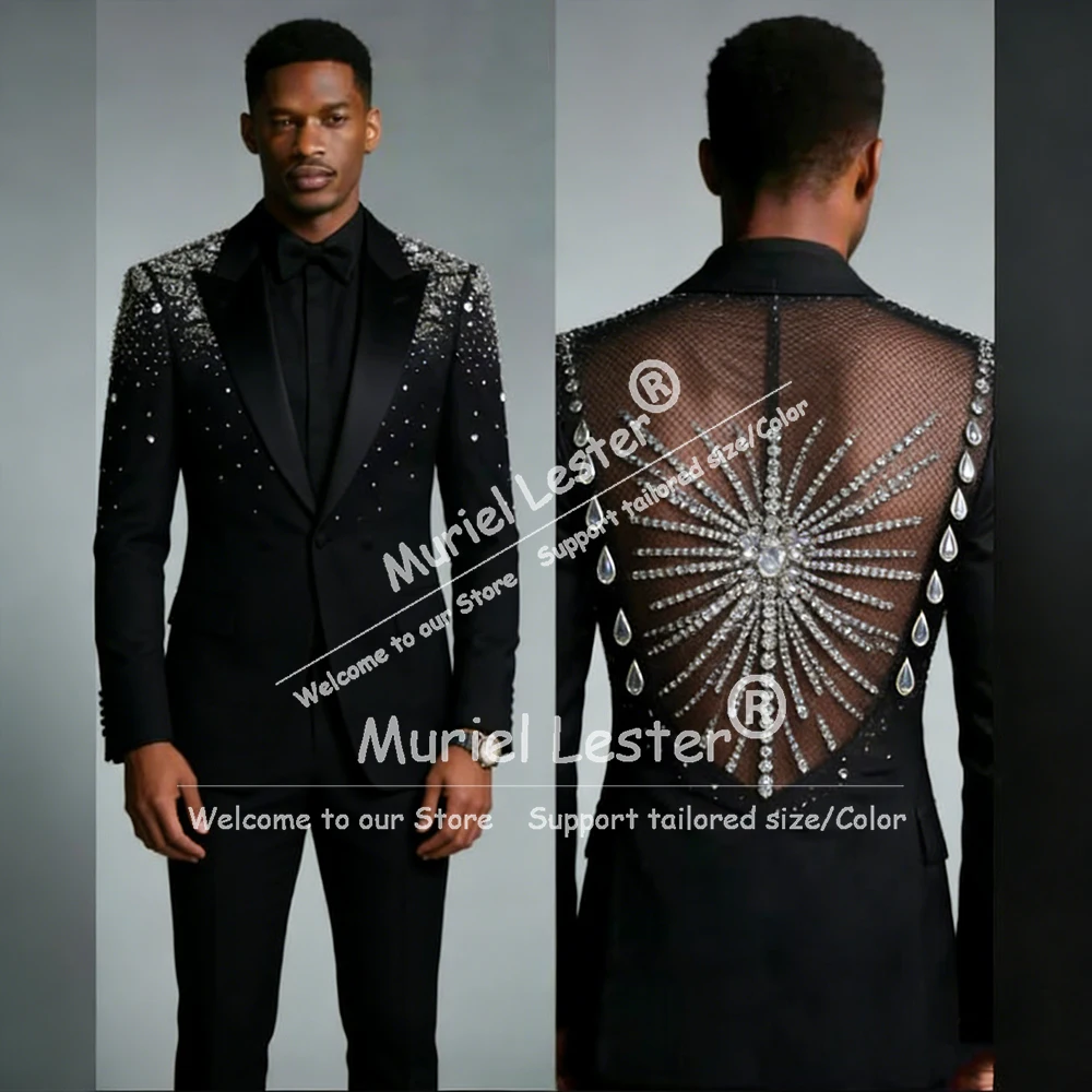 

Мужские приталенные блейзеры с эффектом иллюзии на спине, украшенные драгоценными камнями, для выпускного вечера, свадебные смокинги на заказ, Ropa Hombre 2026