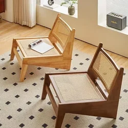 Homestay Recliner Chair Solid Wood Rattan Weaving Relaxing Chair Living Room Single Sofa Chair Comfortable Back Nordic Furniture