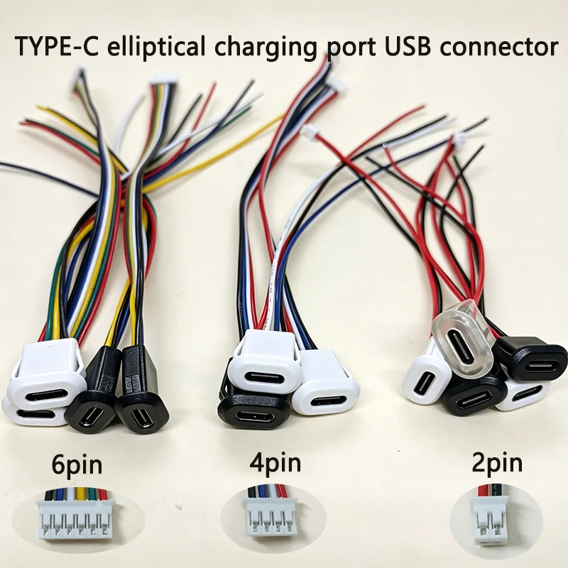  TYPE-C Oval Charging Port USB Connector 2/4/6 Pin with Wire Harness for DIY Electronics, Power Bank, and Small Device Modifica