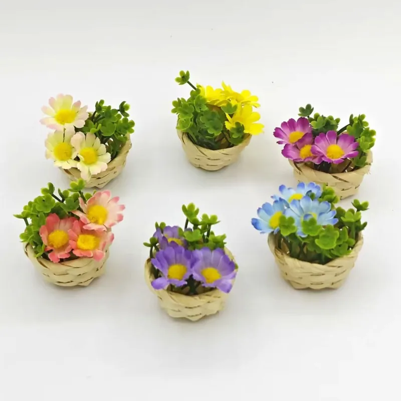 Dollhouse Sunflower Basket Potted Plant Flower Miniature 1:12 Model Mini Table Flower Scale Doll Accessories Decoration Crafts