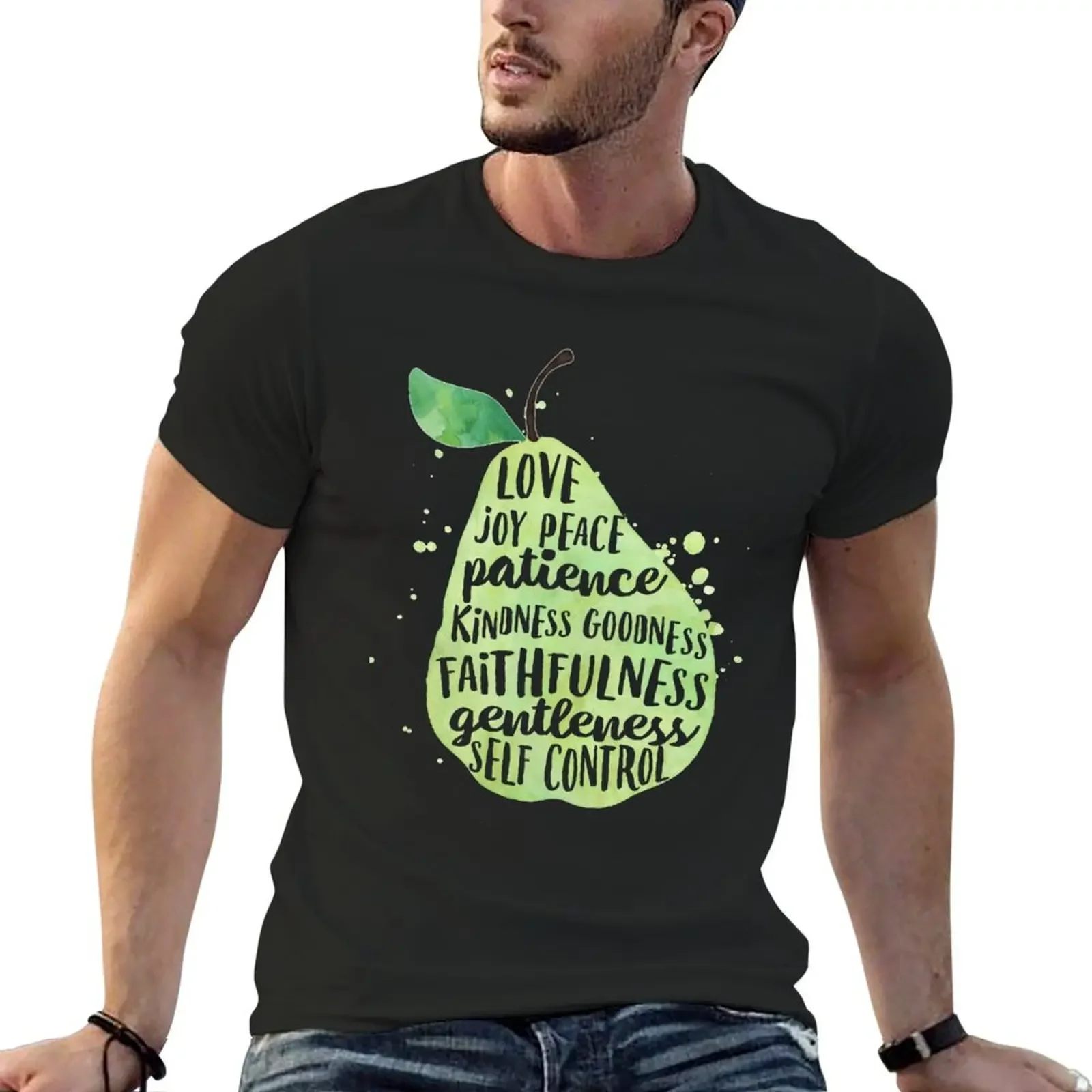 

Fruit of the spirit watercolor pear T-Shirt summer tops blacks graphics t shirt men