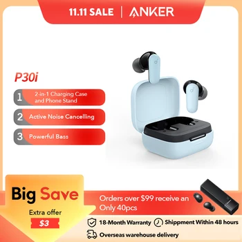 Anker Soundcore 노이즈 캔슬링 이어버드, 블루투스 무선 헤드폰, TWS 이어폰, P30i, 45H