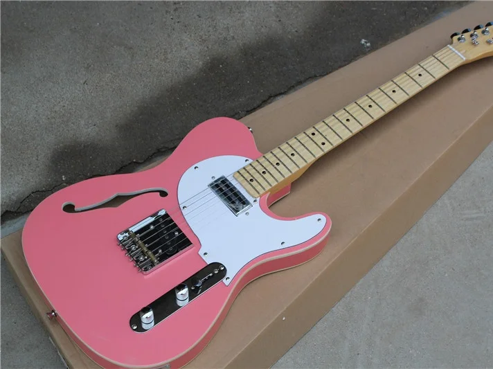 

2022 new sound hole 6-string electric guitar, half-hollowed body, pink body, F-hole design, ultra-high sound quality, free shipp