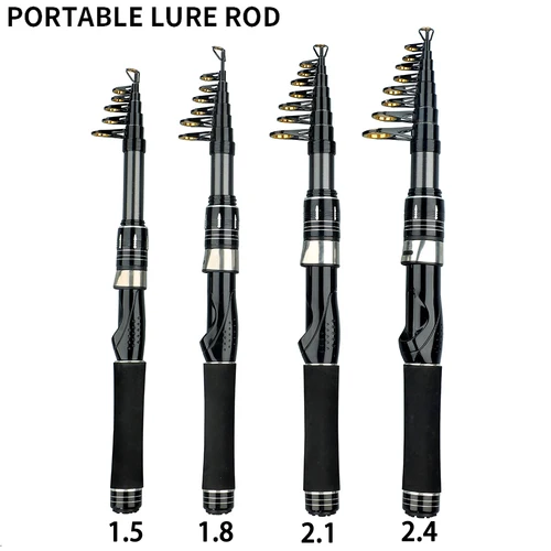 Imagen 2 del producto Caña de pescar con señuelo telescópico, 1,5 M-2,4 M, caña giratoria de carbono para mar, equipo de Pesca de agua dulce y salada, accesorios de Pesca