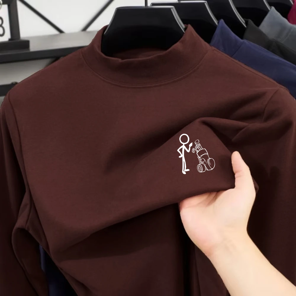 

A Golf Bag Prints T-Shirts Womens Autumn Long Sleeves Bottoming Shirt Warm Half Turtleneck Slim Fit Tops Basic Woman Clothes