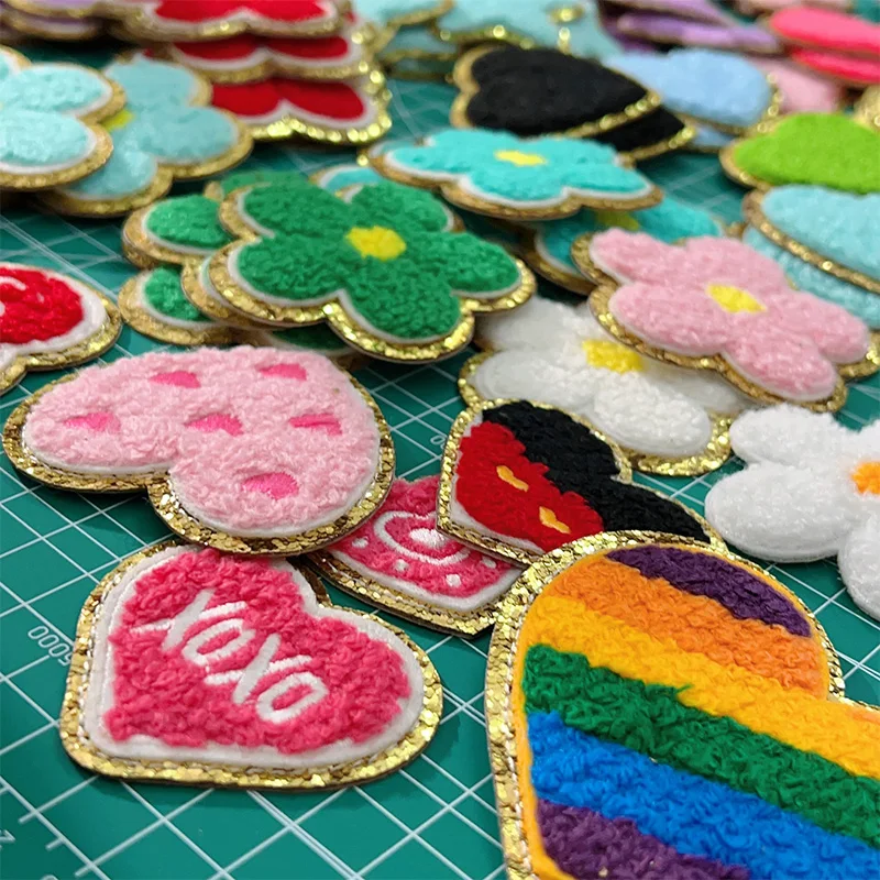 Mixed 10pc Chenille Patches Embroidery patches Heart/flower/Star/Lightning Stick on Sewing Patch