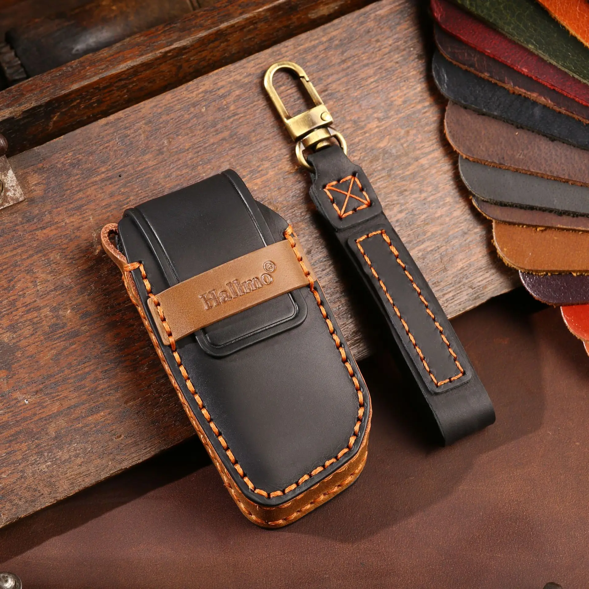 Retro Handmade Car Key Case for BMW i7 iX X7 7 Series XM 2023,Genuine Full‑Grain Leather Full Wrap Anti‑Drop Key Protector