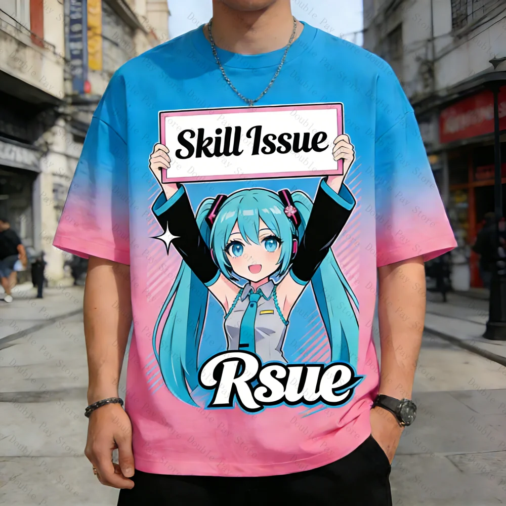 

Футболка оверсайз с градиентным аниме-принтом Hatsune Miku, подарок для фанатов, уличная одежда в стиле Y2K, мужские и женские футболки Y2K