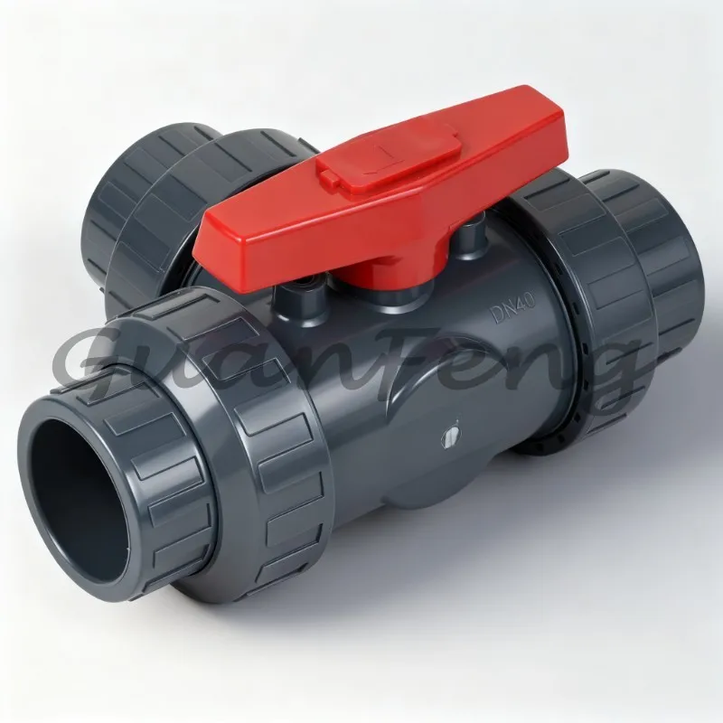 Chemical UPVC Socket Three-way Ball Valve, L-type T-type PVC Three Way Directional Flow Control Valve