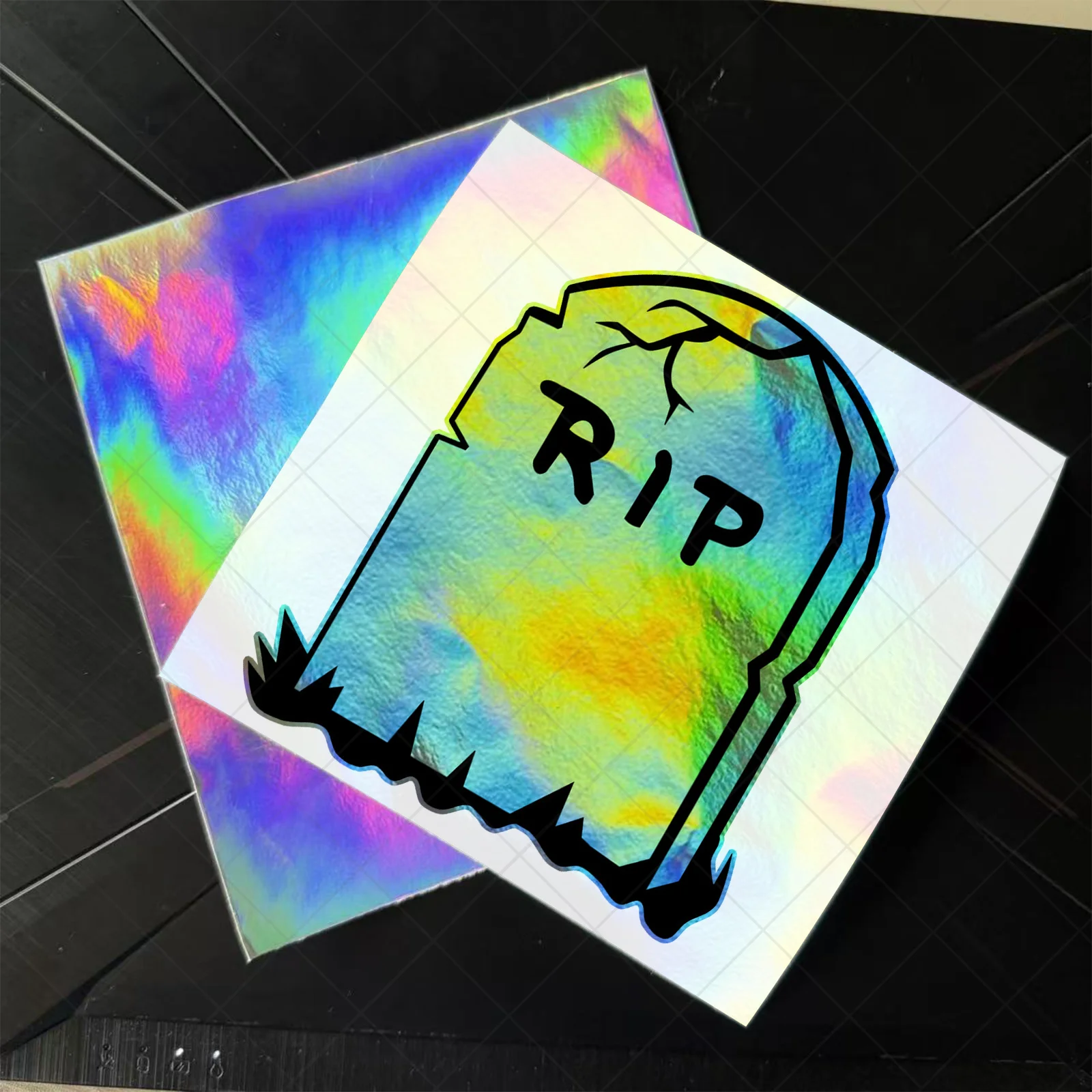 RIP Gravestone Iridescent Sticker, UV Laser Waterproof Decal for Car, Helmet and Motorcycle Decor