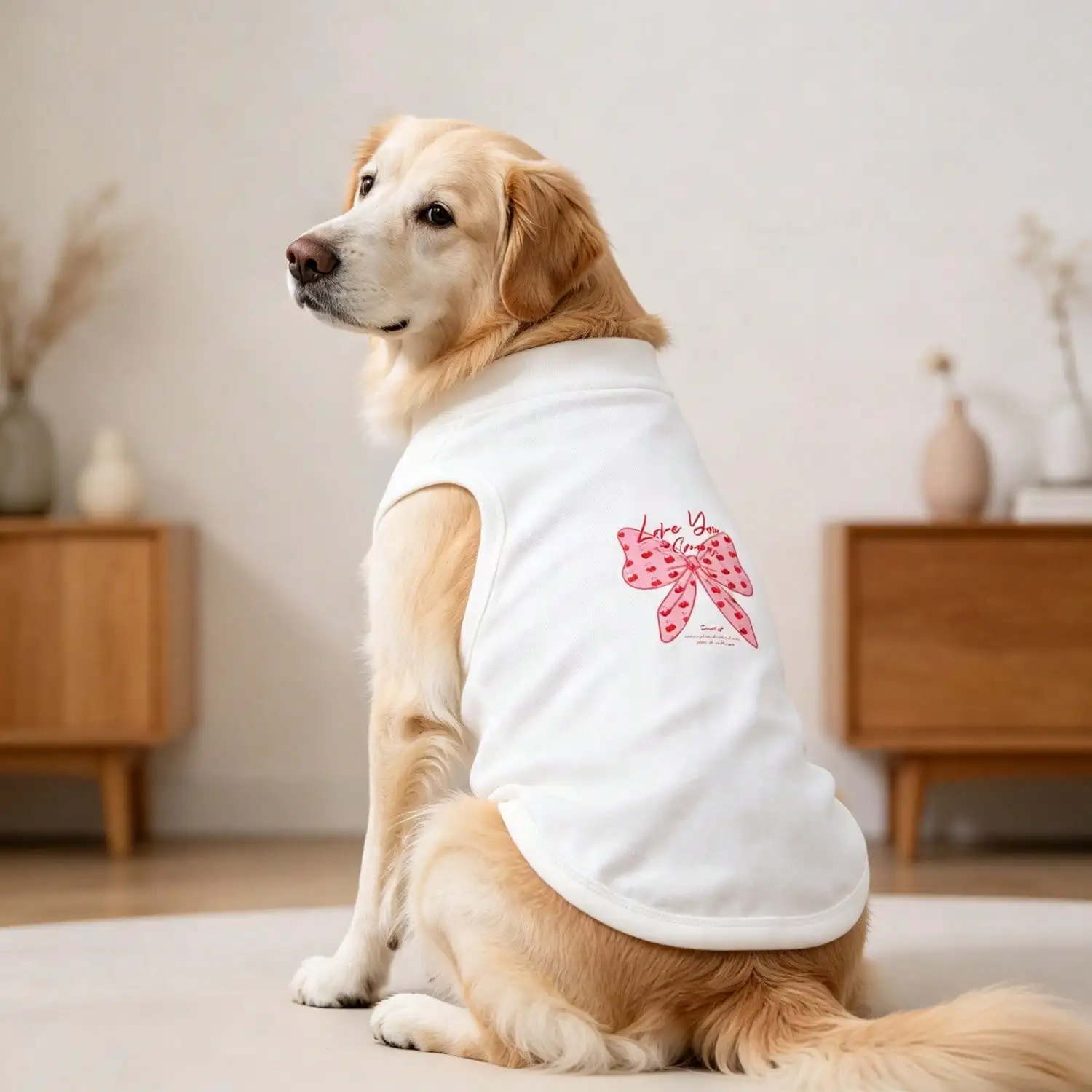 1 Stück ärmellose Hundeweste mit Schleifendruck, weiche Baumwolle, atmungsaktive Haustierkleidung für große und mittelgroße Hunde