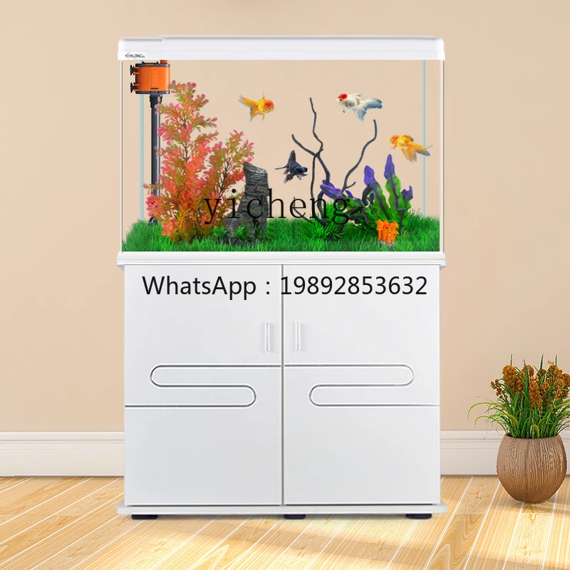 JJ  fish tank ecological aquarium small and medium goldfish tank with bottom cabinet household living room lucky fish tank