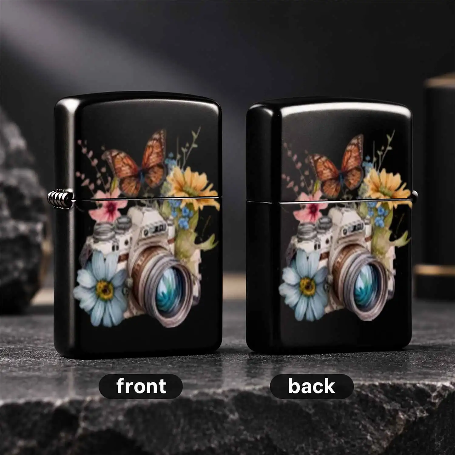 Vintage Watercolor Camera Floraldecorative Lighter, Portable Delicate Aesthetic Ignition Accessory For Camping Dating Daily Use, Creative Exquisite Thoughtful Gift For Friends Family Art Lovers A Humorous And Interesting Lighter