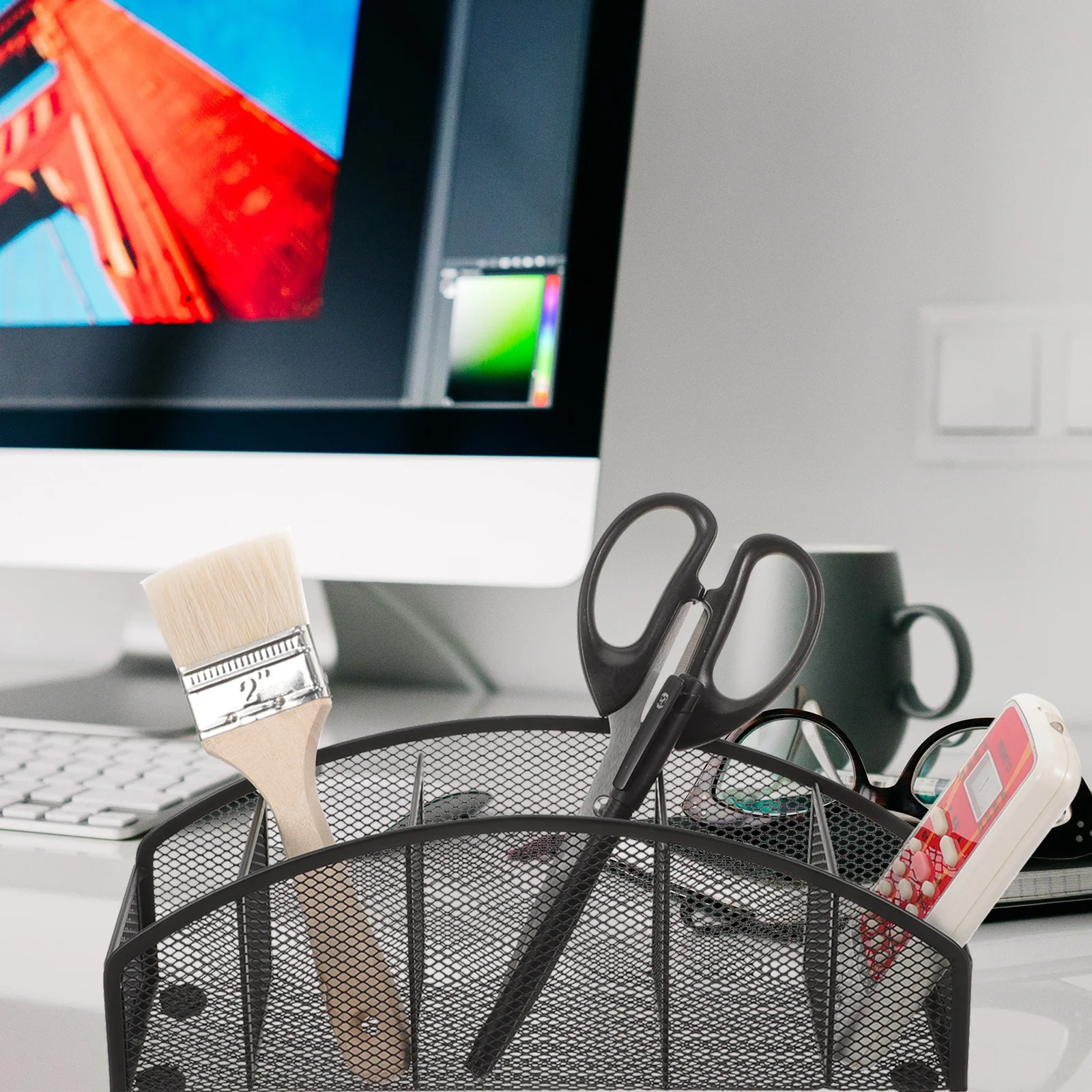 

Metal Desk Organizer Pen Holder Multi-Grid Mesh Pencil Storage Box for Office Home Stationery Supplies Desktop Pen Container