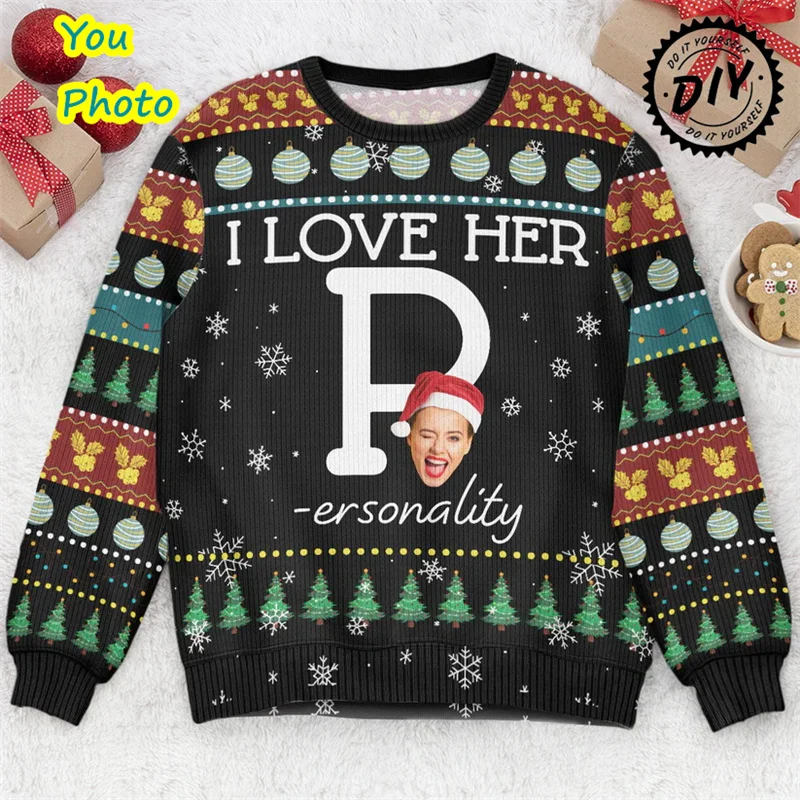 カスタマイズされた写真 醜いクリスマスセーター パーソナライズされたかわいいペット写真 グラフィック スウェットシャツ カスタマイズされた顔 家族ギフト プルオーバー
