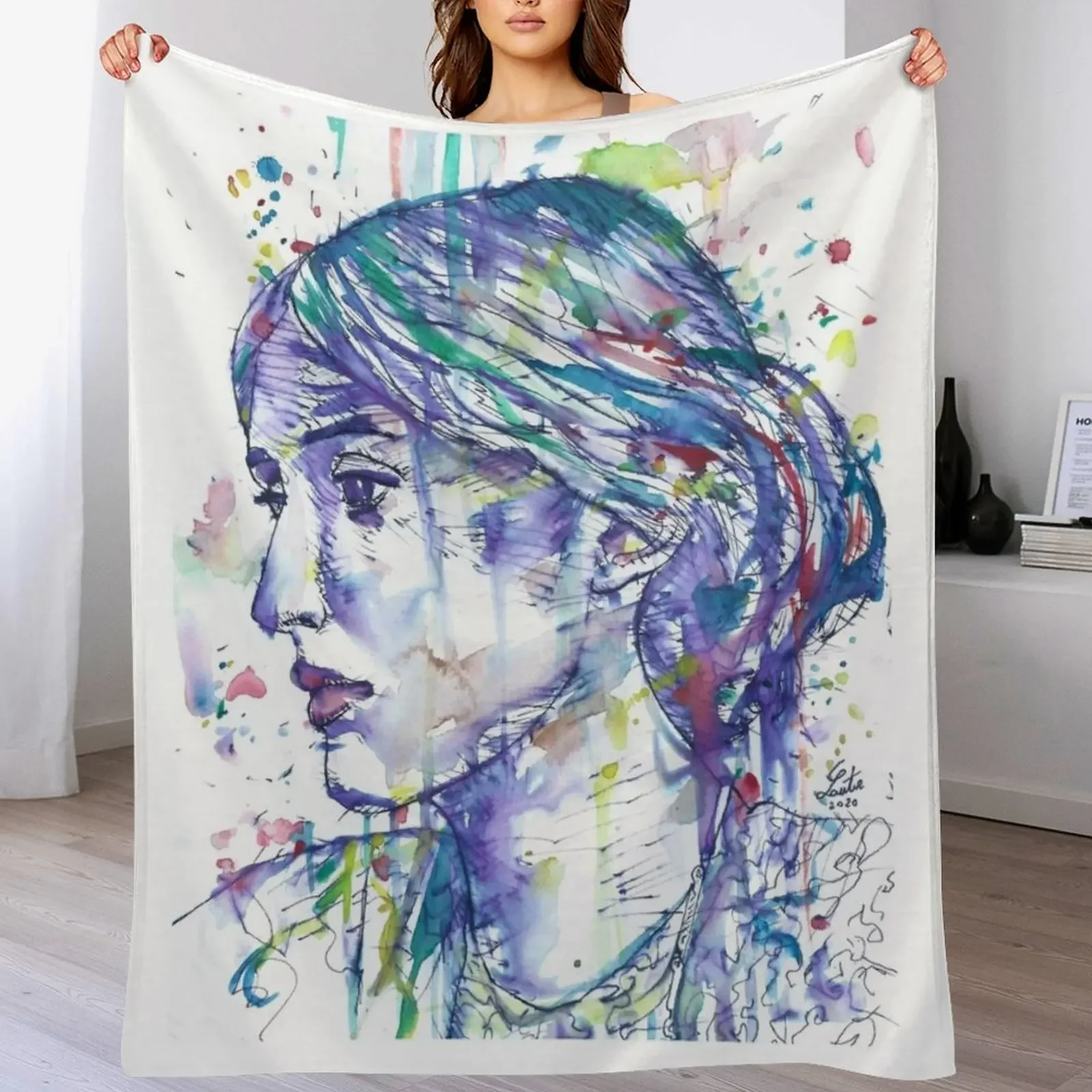 VIRGINIA WOOLF watercolor and ink portrait.1 Throw Blanket Plush Comforter warm for winter Nap Blankets