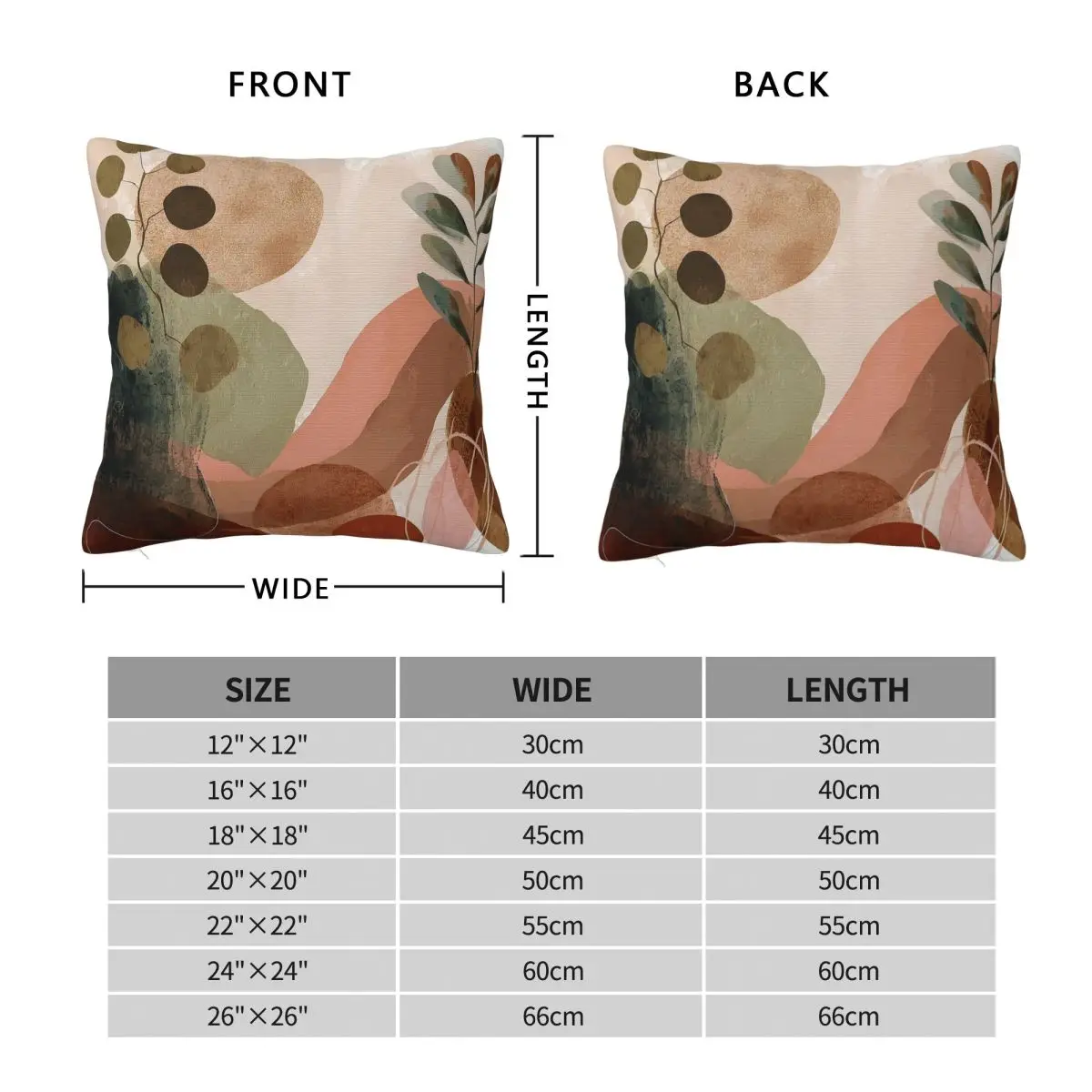 Boho Earth Tones Sage Salmon Square Pillowcase Polyester Linen Velvet Pattern Zip Decor Pillow Case Room Cushion Cover
