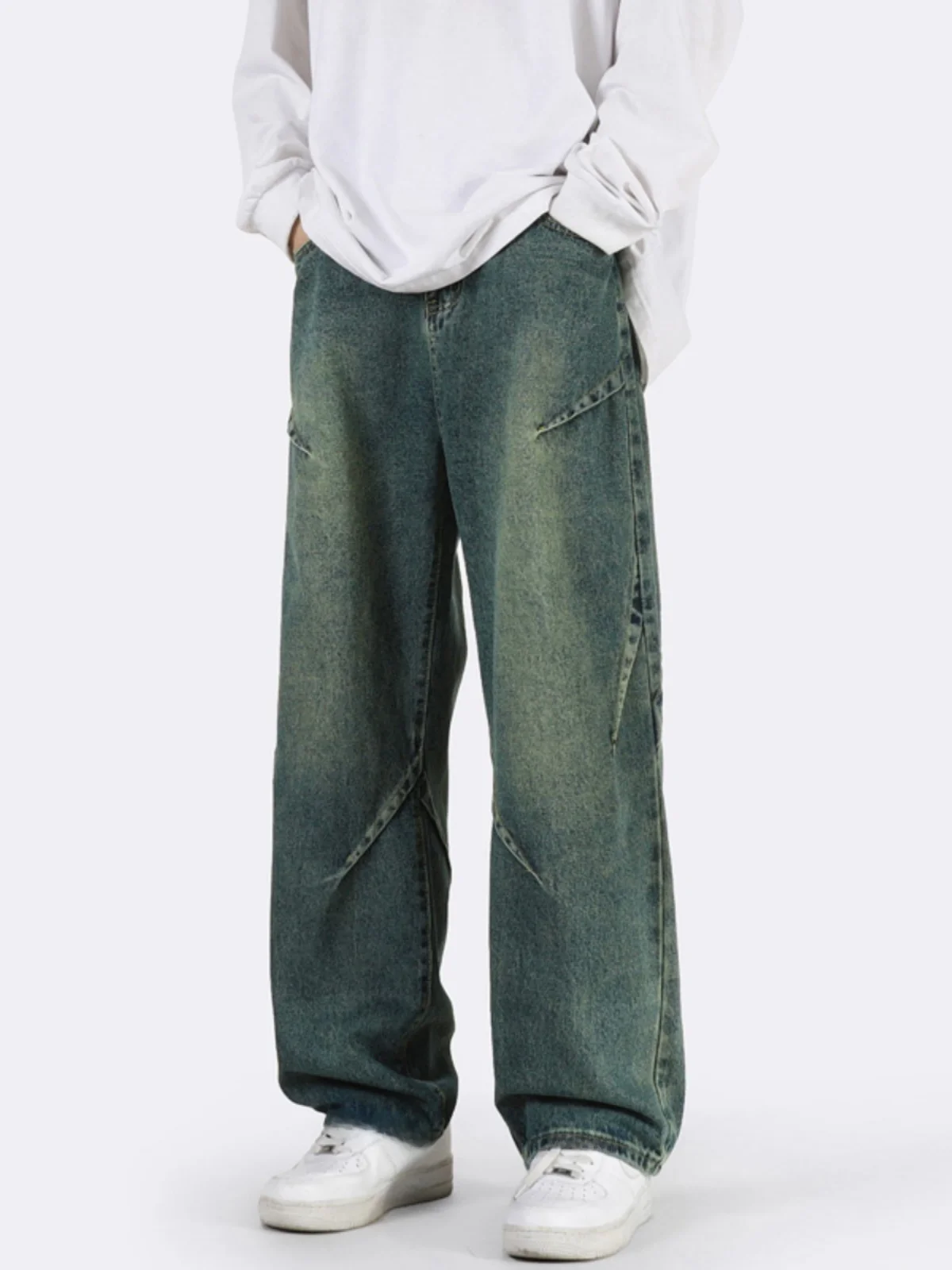 

Мужские джинсы свободного кроя с широкими штанинами в американском стиле High Street, весенне-осенние, прямые, рабочие брюки