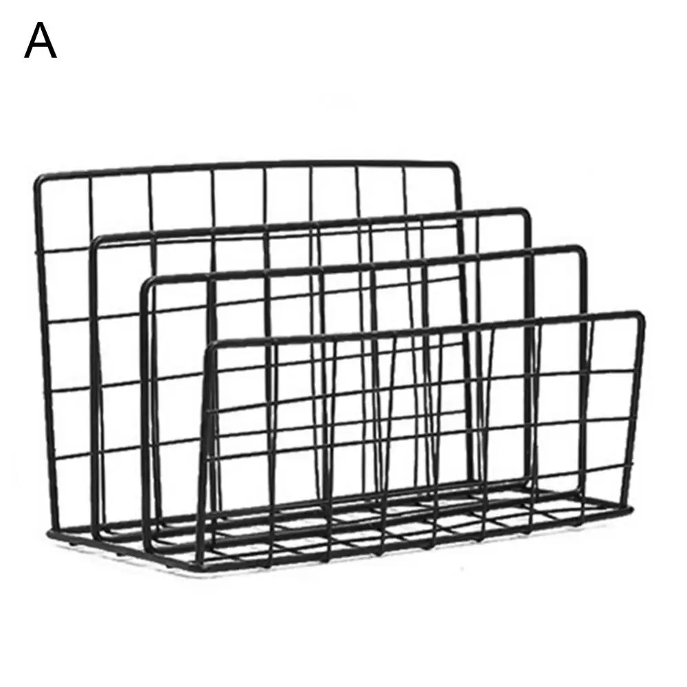 1/2/4 Layers Iron Grid Book Organizer Book Stand Holder Shelf Bookend Desktop Newspapers File Storage Box Holder Home Decor