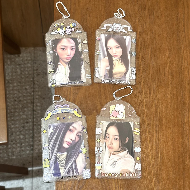 Fashion Clear Photocard Holder Idol Photo Card Protector Case Pendant Glitter Cartoon Display Sleeve