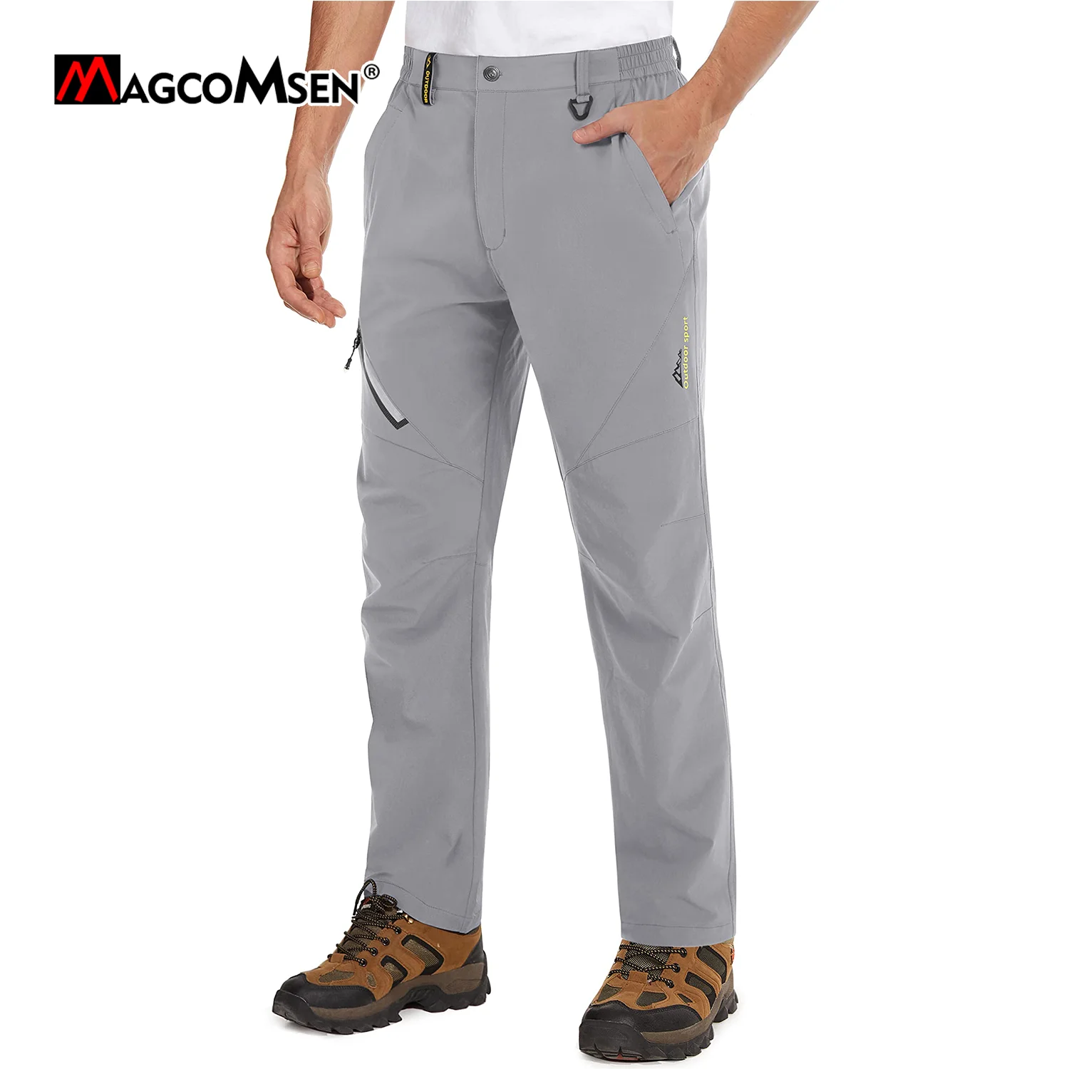 MAGCOMSEN Mens Lightweight Hiking Pants 4 Pockets Elastic Waistband Quick Dry Pants Outdoor Fishing Trekking Pants Work Trousers