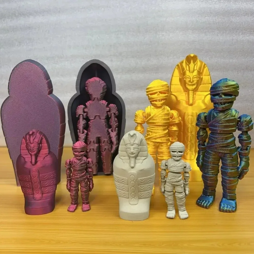3D Printed Egyptian Mummy & Sphinx Figurine Set Realistic Movable Mummy Model Pharaoh Decor Ornament