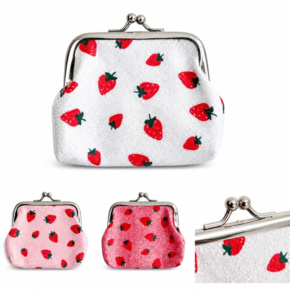 New Fruit Pattern Coin Purse Hasp Closure Strawberry Cherry Print Lipstick Pouch Multifunctional Small Wallet Card Storage