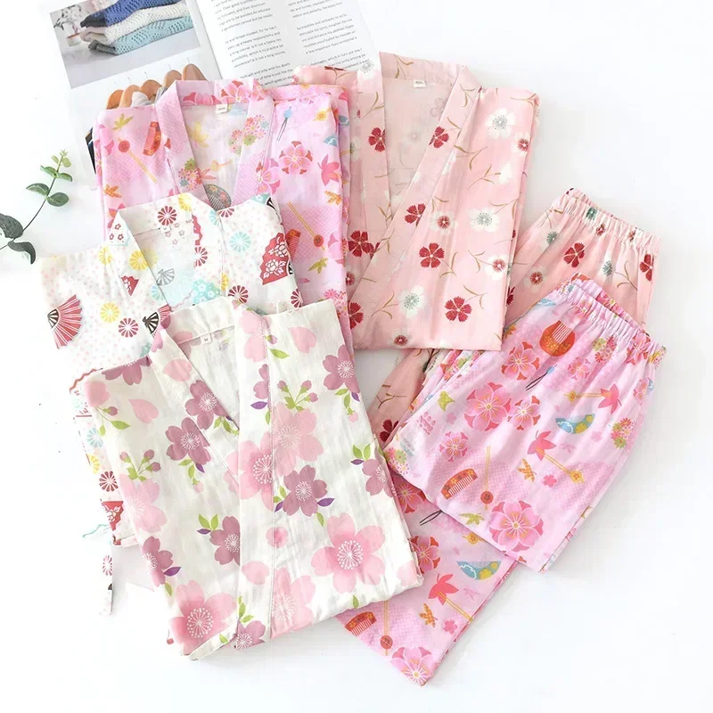 Japanese-style kimono cotton fresh style pajamas suit female casual spring and summer pajamas pajamas two-piece home service