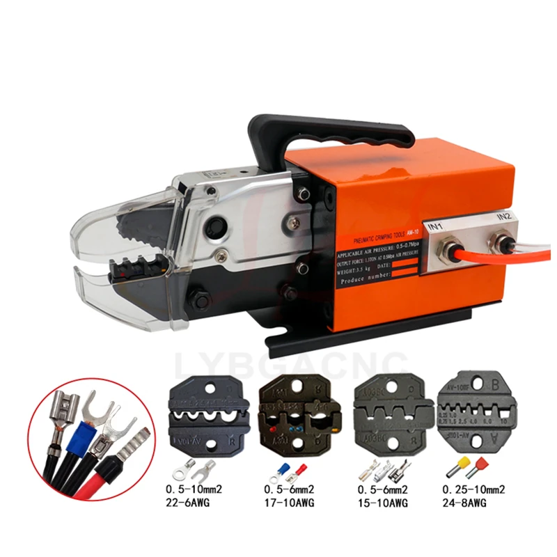 

AM-10 Pneumatic Crimping Machine Multifunctional Crimper Plier Various Terminals with 4 Sets of Molds Pre-insulated Terminals