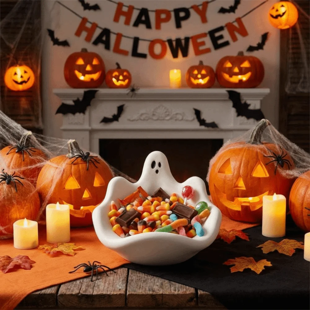 Halloween Theme Ghost Storage Bowl Mold Soft Silicone DIY Handmade Jewelry Storage Tray Mold Non-Stick Candy Bowl Mold