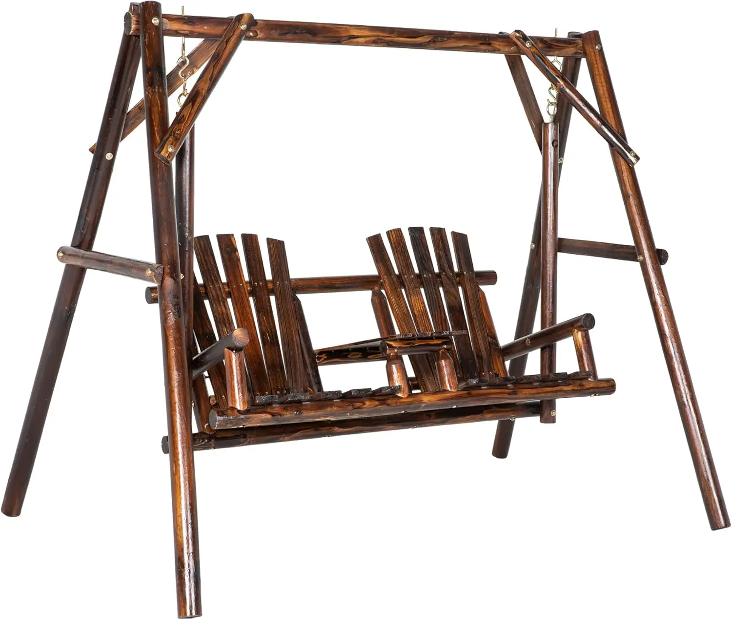 

Wooden Porch Swing with Stand, 2-Seat Patio Swing Chair with Center Table, for Garden, Poolside, Backyard