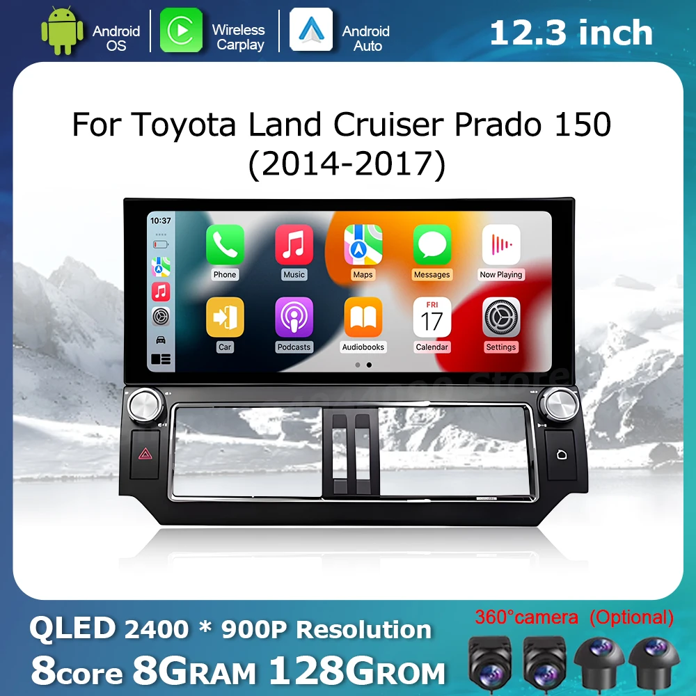 

QLED 2400*900P Car Display Screen for Toyota Land Cruiser Prado 150 2014 - 2017 Multimedia Player GPS Navi Carplay Android Auto