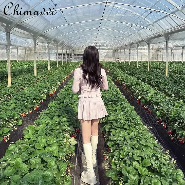 اليابانية الرغبة النقية على شكل قلب الجوف الجاكار محبوك ثلاث قطع مجموعة الحلو فتاة بروتيل بأكمام طويلة سترة تنورة قصيرة