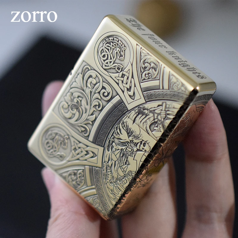 

ZORRO original 912 heavy-duty brass thick gasoline lighter, Creative carving lighters, smoking accessories, holiday gifts