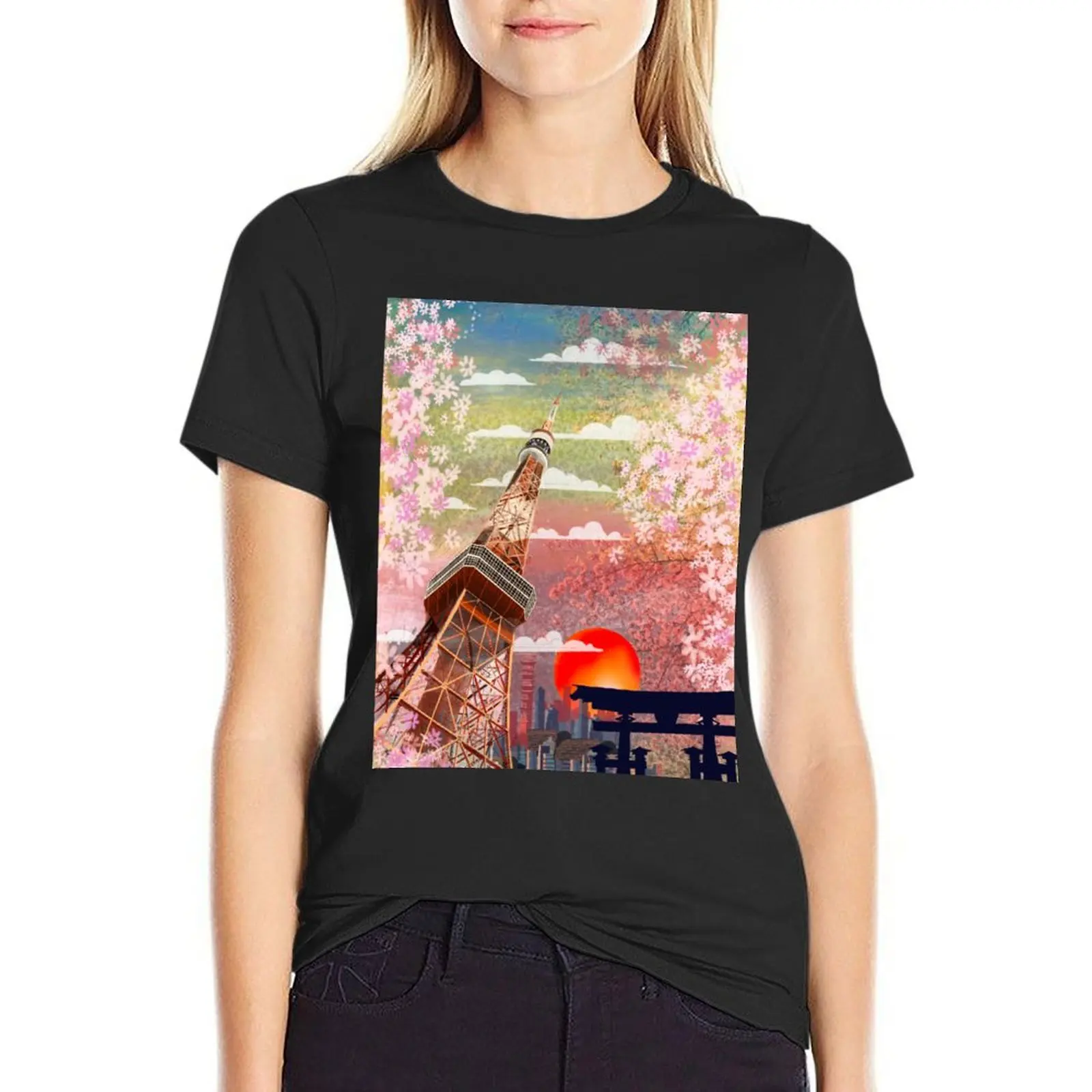 

Tokyo Tower in Spring T-Shirt sublime summer top new edition animal print shirt for girls t shirts for Women