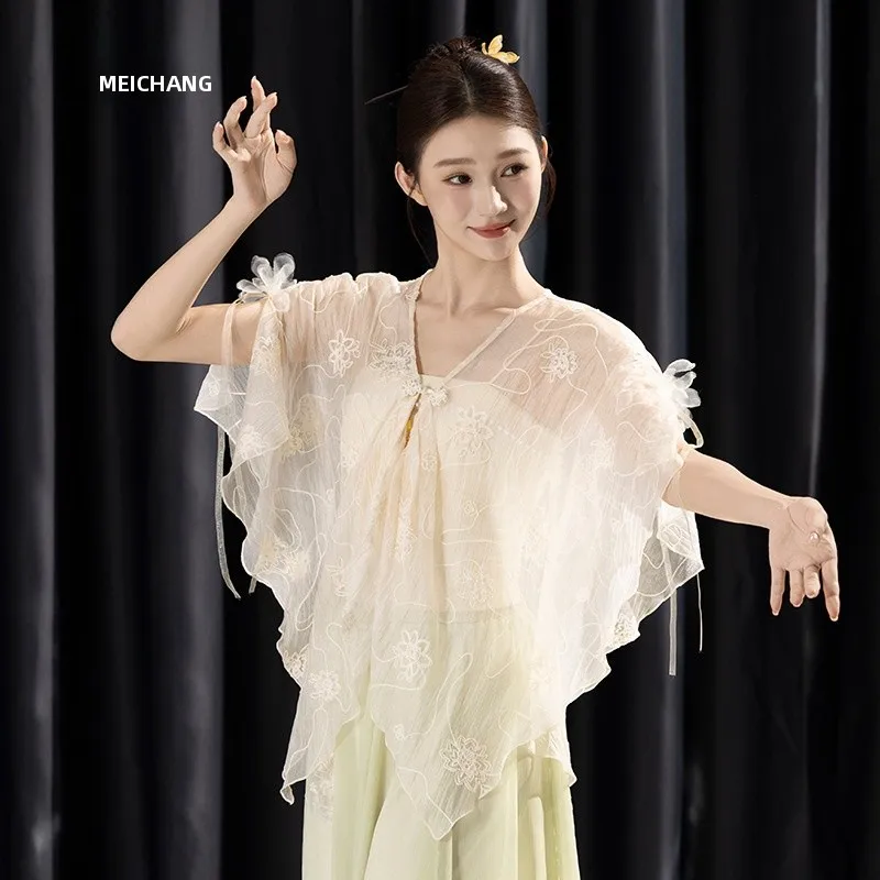 elegant-short-batwing-sleeve-embroidered-dance-performance-outfit-classic-style-open-cardigan-top-for-women-polyester-fabric