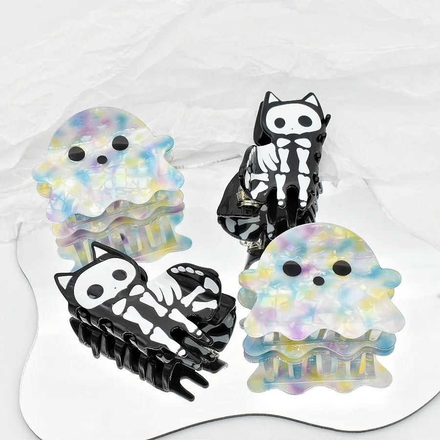 1PC Halloween Party Dress up Akcesoria do włosów Acetate Ghost Hair Claw Skeleton cat Hair Claw Y2K styl wakacyjny prezent data party