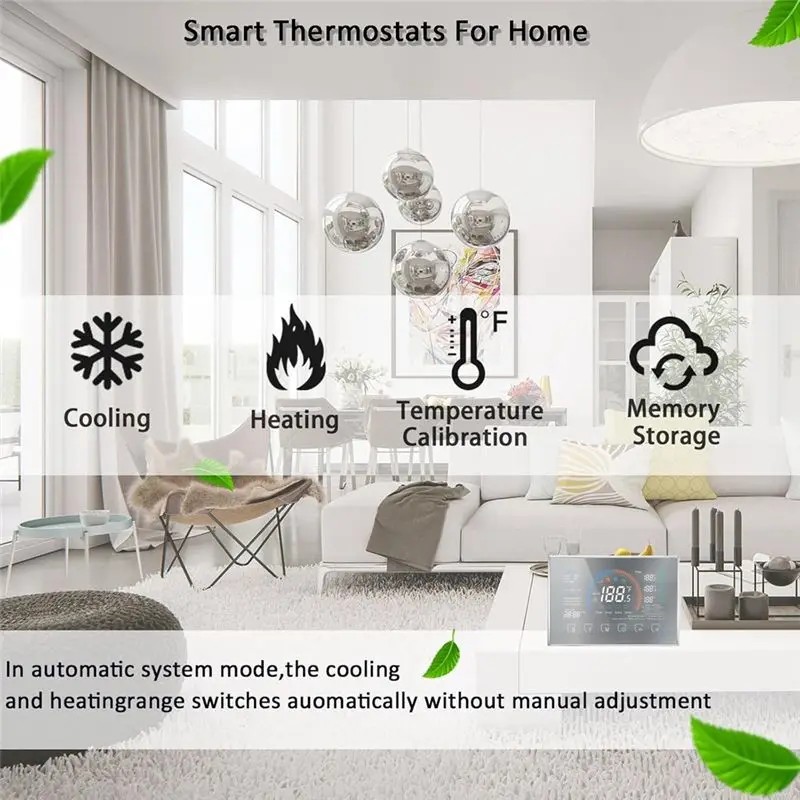 A64Z Untuk Pompa Panas Termostat Wifi Pintar Layar Sentuh LCD 4.8 Inci Termostat Pintar Termasuk Adaptor Kabel-C