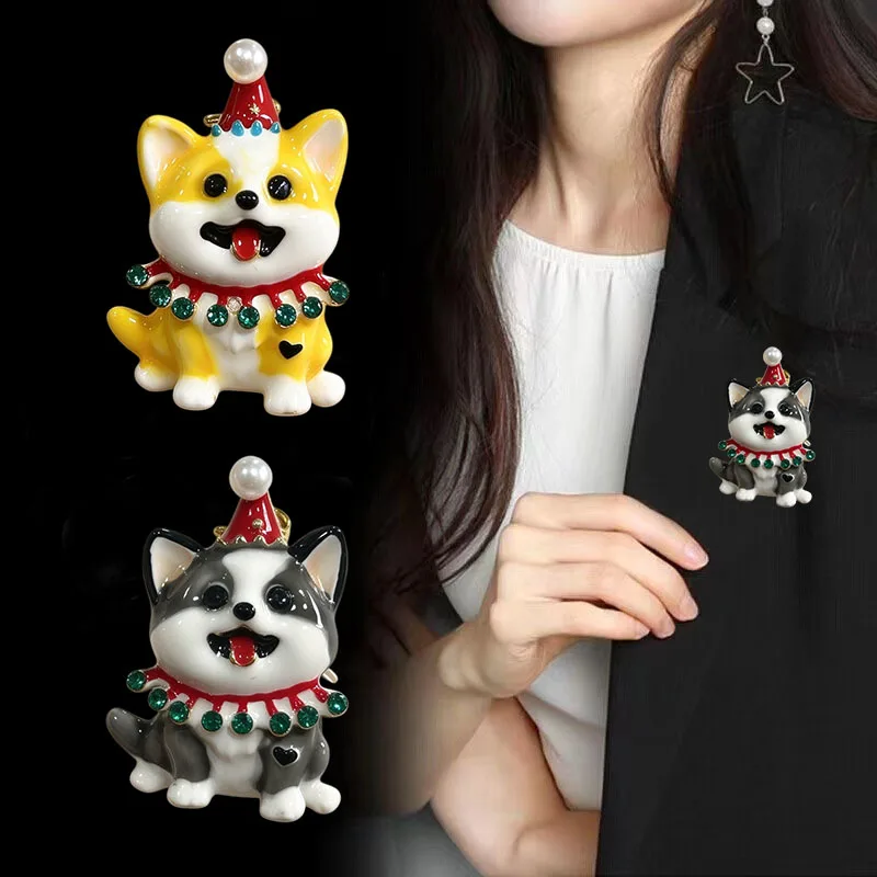 Cross border exquisite clothing accessories, corgi Bomei cartoon animal corsage, cute oil dripping puppy brooch