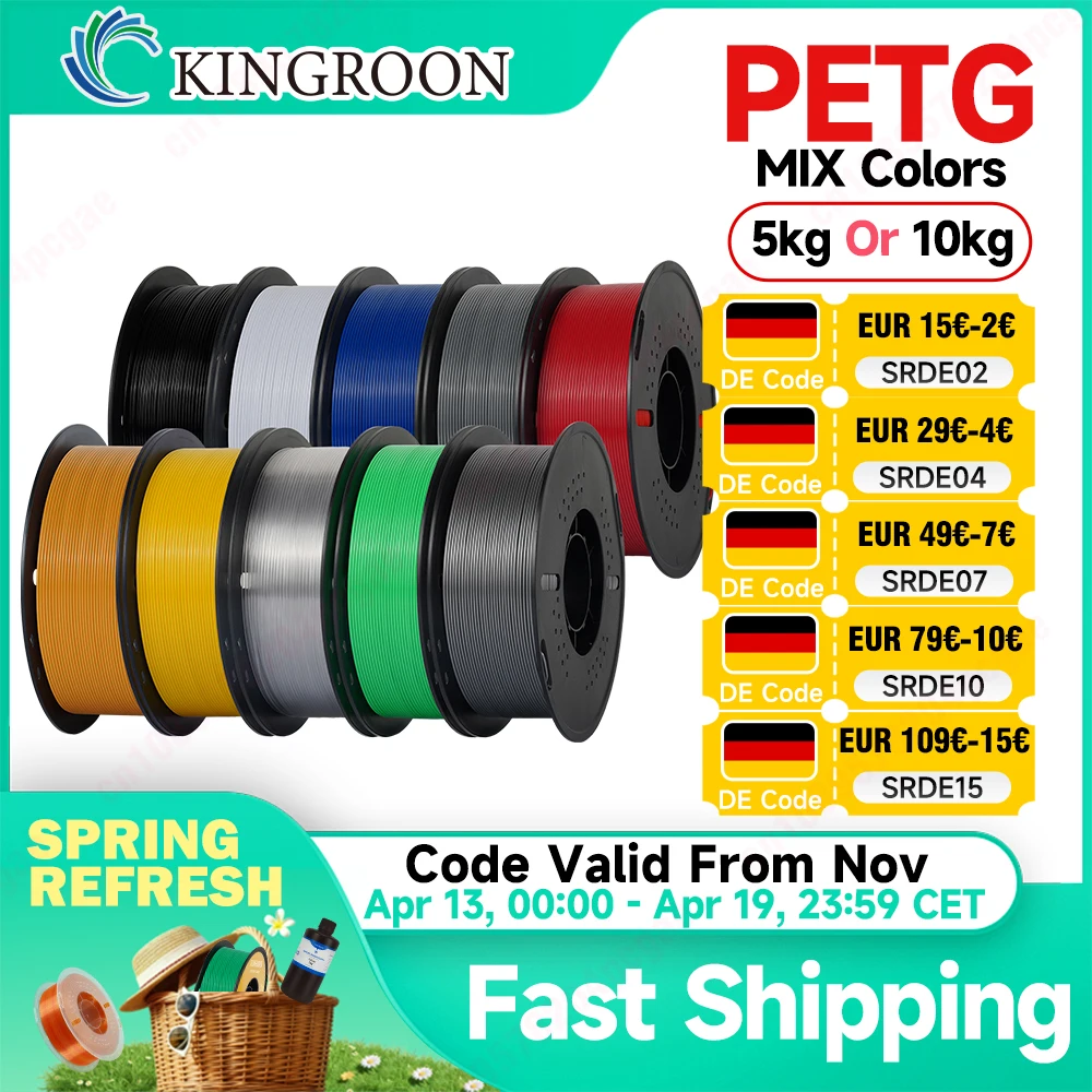 

KINGROON 5/10 кг PETG 1,75 мм 3D-принтер, проволока накаливания, вакуумная упаковка, 1 кг/рулон, материал для 3D-печати petg для большинства 3D-принтеров FDM