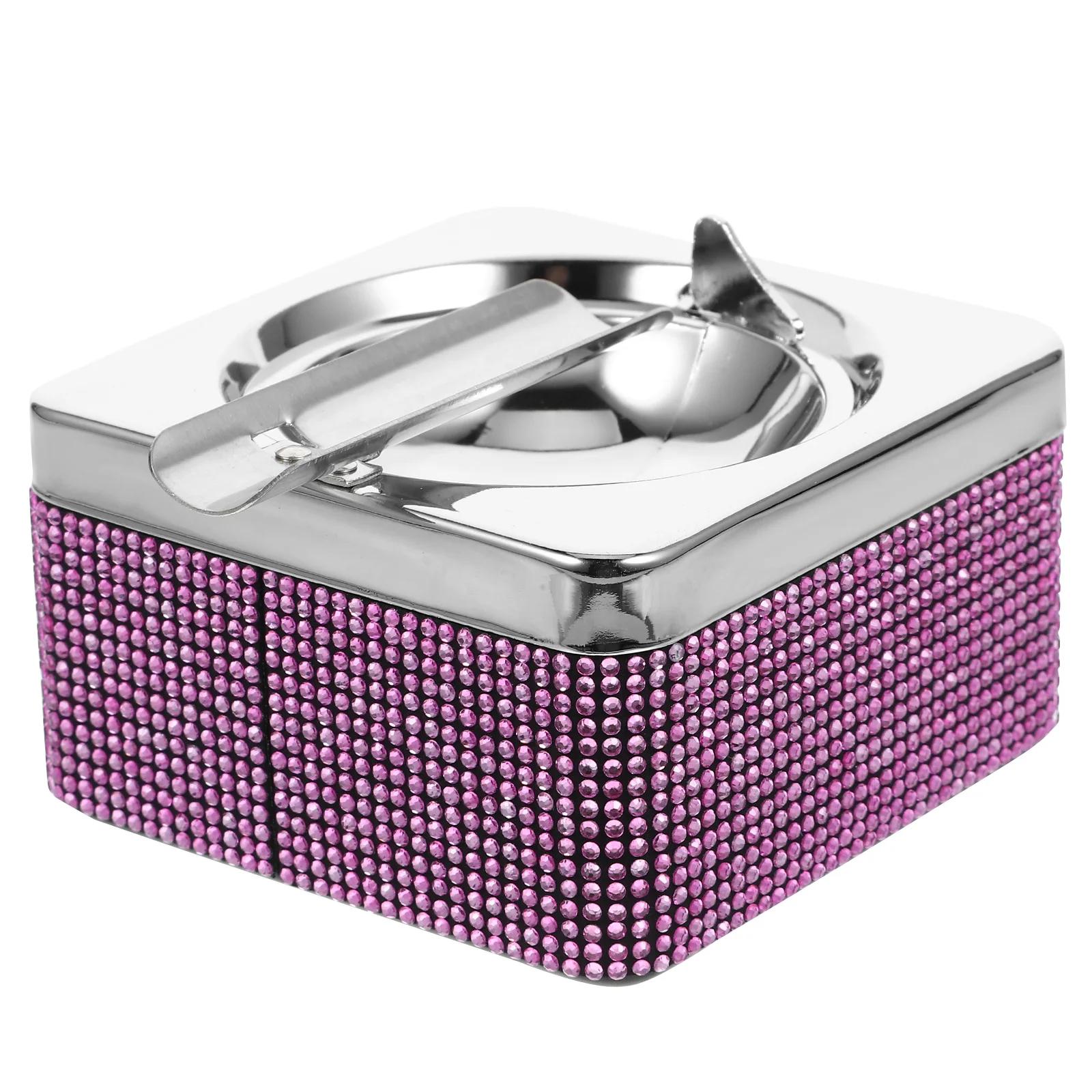

Crystal Ashtray Large Capacity Anti Slip Base Rhinestone Design Car Home Outdoor Metal Ashtrays Square Shape Bright Look Clean