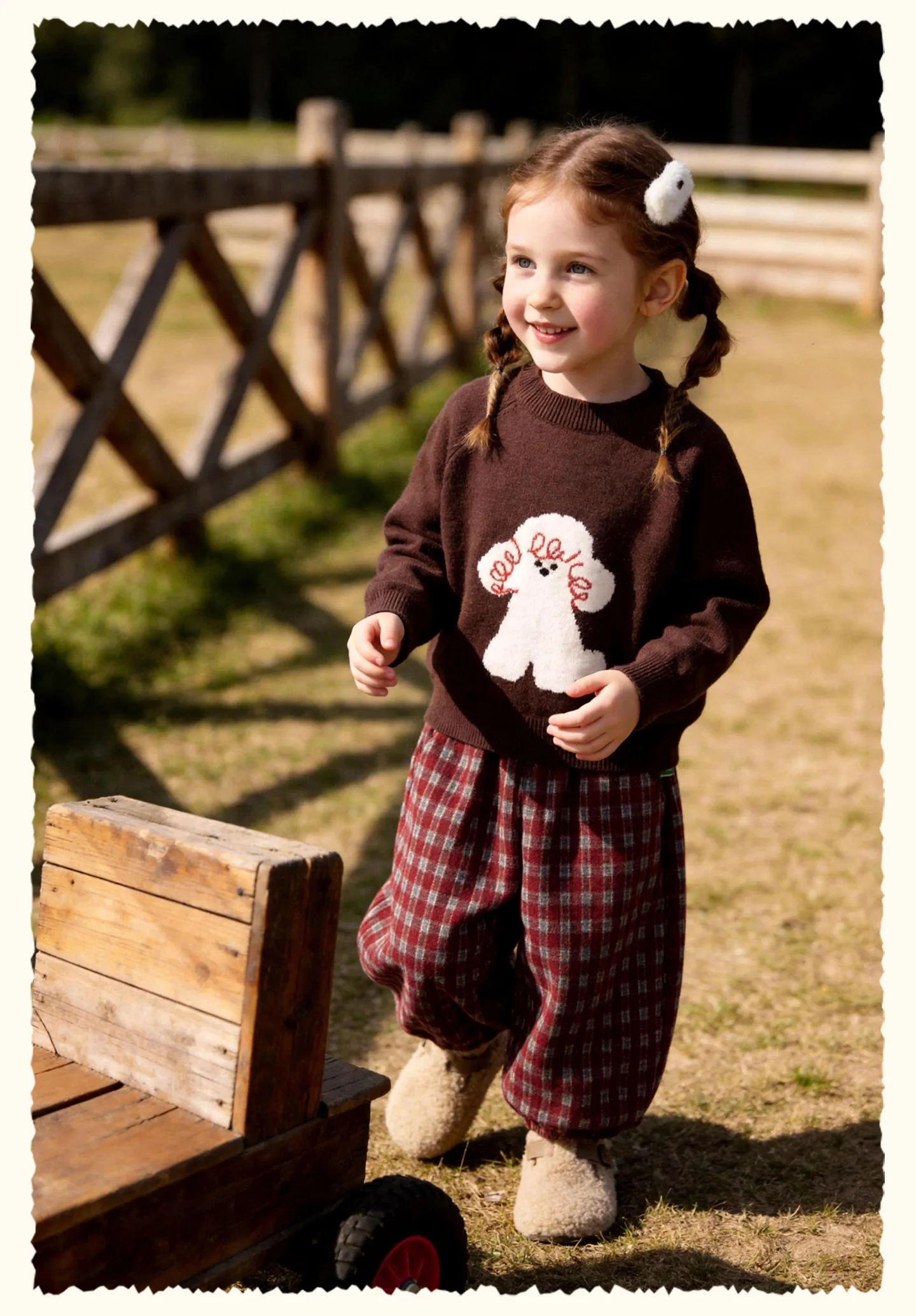 Amila 2026 Herbst Neue Kinder-Freizeithose Vintage Kariert Wolle-Optik Häschen-Applikation Laternenhose Modisch Bequem Tägliche Lange Hose – Detail 19