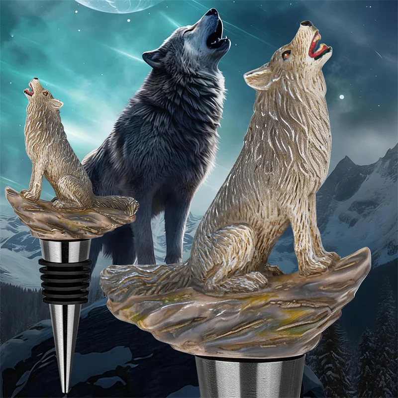 Heulender Wolf Weinflaschenverschluss Dekorative Tierfigur Weinkonservierer Wiederverwendbares Weinzubehör für Bar Zuhause Hochzeit Party Geschenk – Detail 2