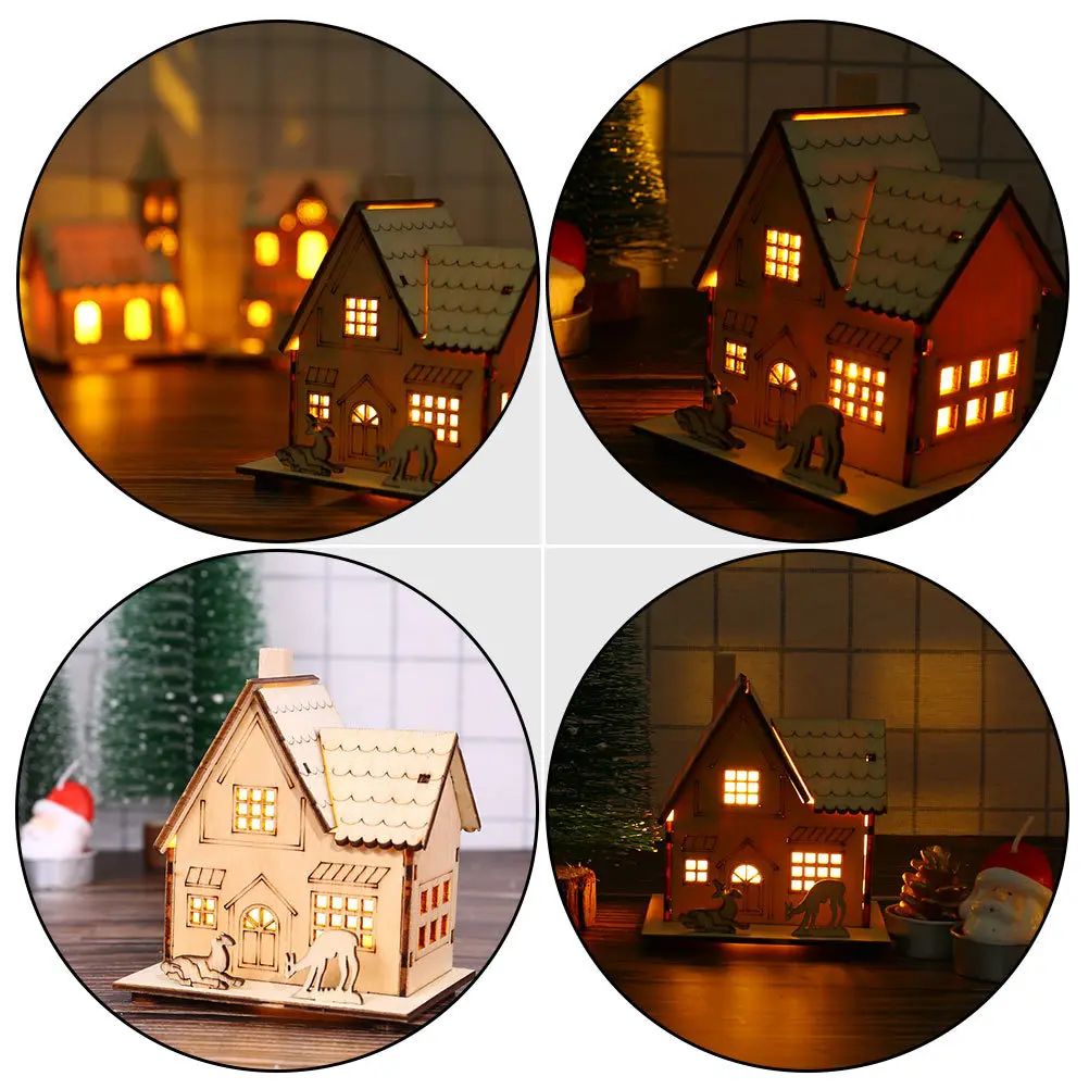 

2pcs Luminous Wooden House Decor Festival Scene Ornament For Christmas Home Bar Restaurant Shop Party Decoration