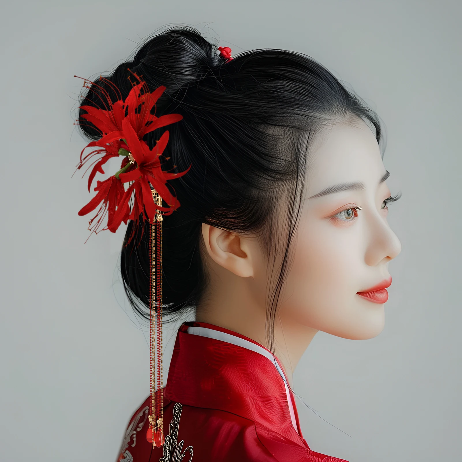 

Red Flower Hair Pins Spider Lily Floral Hairpin Simulated Silk Flower Hair Accessory for Women Wedding Party Hanfu Style 12x12cm