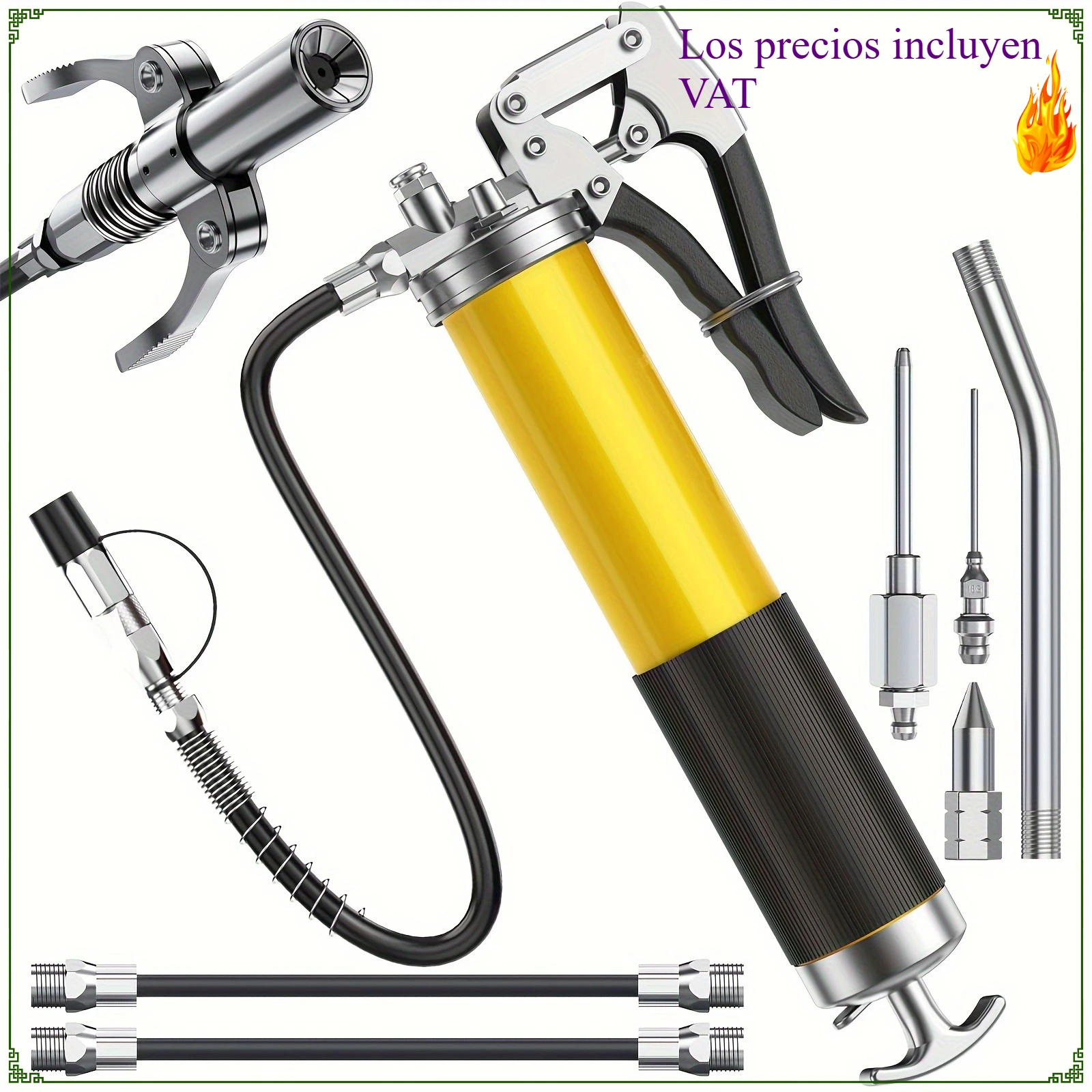 

Комплект сверхмощного смазочного пистолета 8000 фунтов на квадратный дюйм, трубка из нержавеющей стали на 14 унций со шлангом 18 дюймов и 6 аксессуарами для смазки