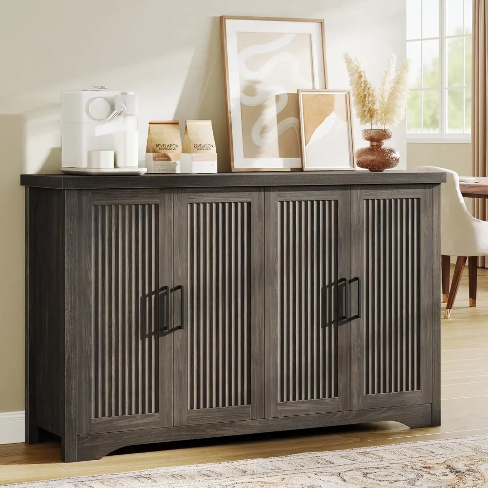 

Fluted Buffet Cabinet with Storage Accent Sideboard,Modern Credenza with 4 Doors & Adjustable Shelves,Wood Coffee Bar Table Cons