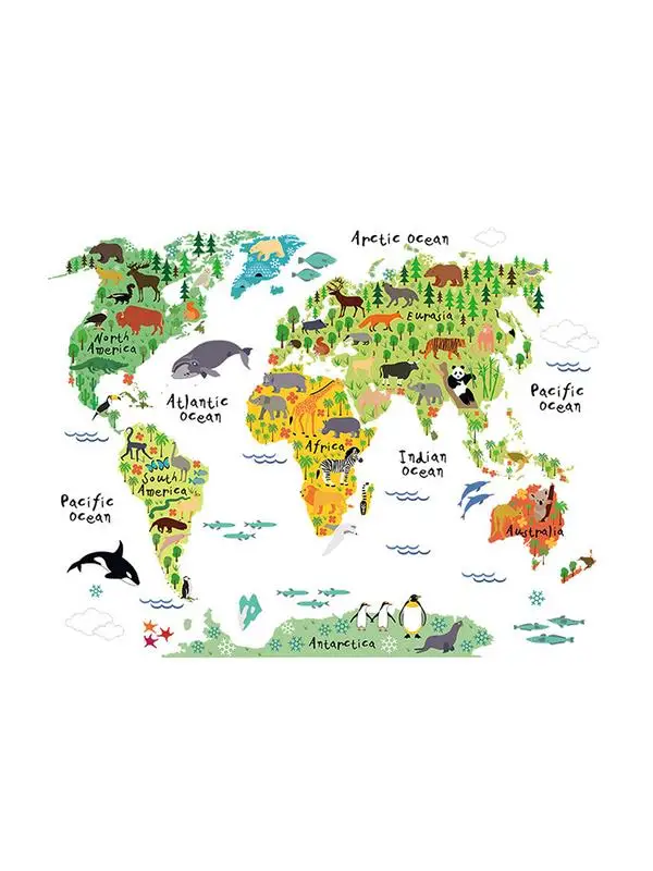 

Animal World Map Wall Sticker Kids Room Home Decor Cartoon Wall Decor Aesthetic Peel And Stick Posters Wall Decals For Playroom