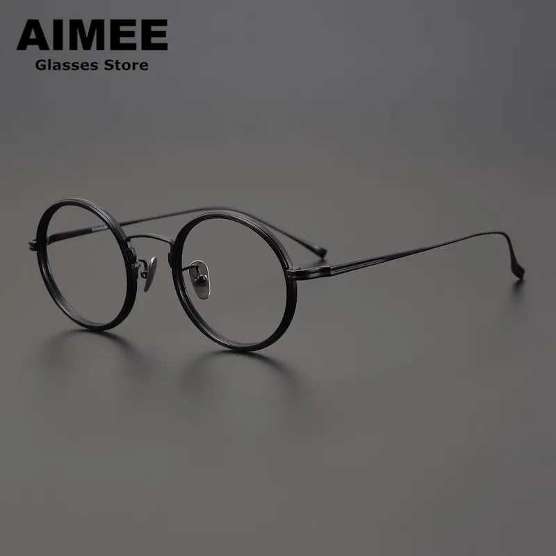 Japanese Handmade Pure Titanium Glasses Frame Men Retro Round Ultra-light Prescription Eyeglasses Women Optical Spectacles Oclus